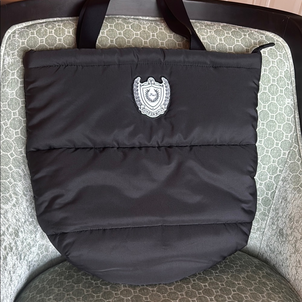 Victoria Secret Pink Black Puffer Tote Bag with Zip Closure